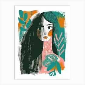 Portrait Of Woman With Leaves Art Print