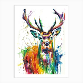 Deer Colourful Watercolour 3 Art Print