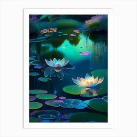 Pond With Lily Pads, Water, Waterscape Holographic 3 Art Print