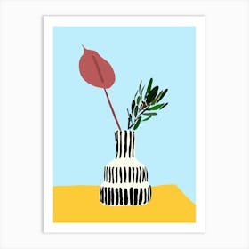 Vase Floral Stripes Color Block Blue and Yellow Poster Art Print