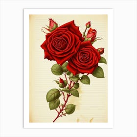 Red Roses On Old Paper Art Print