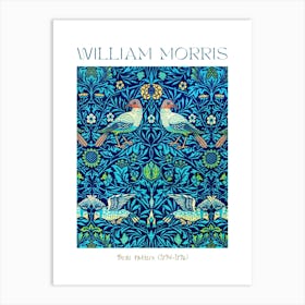 William Morris Print Birds Pattern - Famous Cotton Textiles British Artist Blue Turquoise Petrol Green Vibrant Texture HD Remastered Art Print