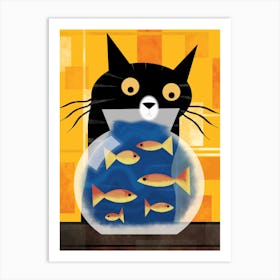 Black Cat and the Goldfish Bowl Art Print