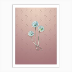 Vintage Blue Leek Flower Botanical on Dusty Pink Pattern n.1299 Art Print