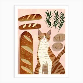 Cat And Baguette 2 Art Print