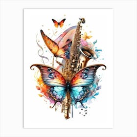 Saxophone And Butterfly Art Print