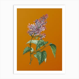 Vintage Common Pink Lilac Plant Botanical on Sunset Orange n.0338 Art Print