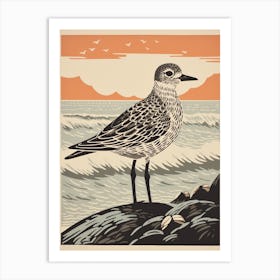 Vintage Bird Linocut Grey Plover 5 Art Print