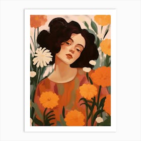 Woman With Autumnal Flowers Marigold 5 Art Print