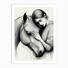 Woman Hugging A Horse 1 Art Print