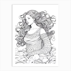 Line Art Inspired By The Birth Of Venus 1 Art Print