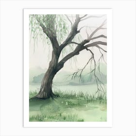 Willow Tree Atmospheric Watercolour Painting 7 Art Print