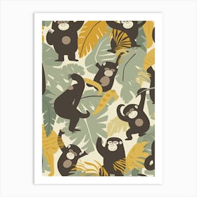 Gorilla Art With Bananas Cartoon Illustration 4 Art Print