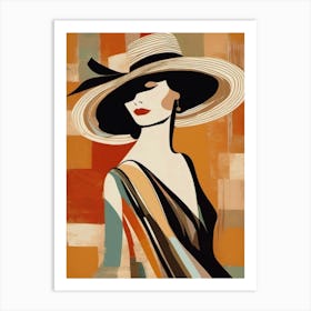 Lady In A Hat Retro Art Print