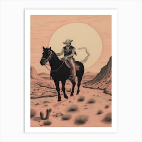 Cowboy Riding A Horse In The Desert 1 Art Print