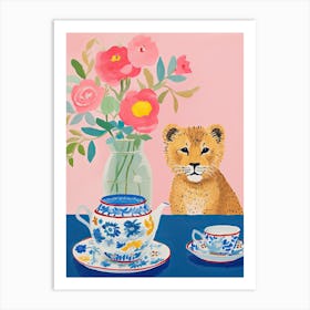 Animals Having Tea   Lion 0 Art Print