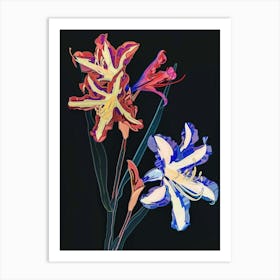 Neon Flowers On Black Hyacinth 3 Art Print