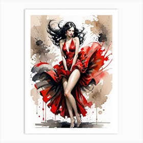 Woman In Red Dress Art Print