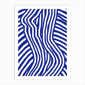 Blue And White Striped Nude Art Print