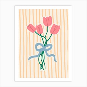 Tulips in Bow Orange Stripes Art Print