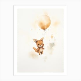 Baby Deer Flying With Ballons, Watercolour Nursery Art 1 Art Print