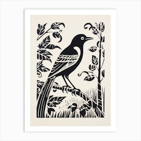 B&W Bird Linocut Magpie 4 Art Print