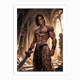 Barbarian Warrior with Sword. Art Print #14 Art Print