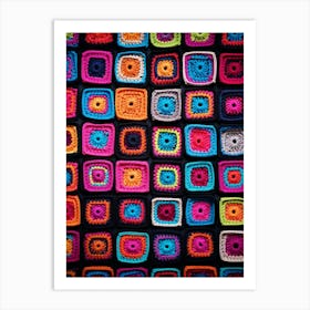 Crochet Granny Square Black Art Print