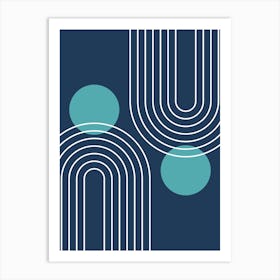 Mid Century Modern Geometric B11 In Navy Blue And Teal (Rainbow And Sun Abstract) 01 Art Print