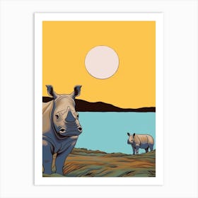 Two Rhinos In The Sun 1 Art Print