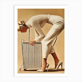 Woman Pushing A Suitcase Art Print