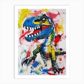 Abstract Paint Splash Primary Colour Dinosaur 3 Art Print