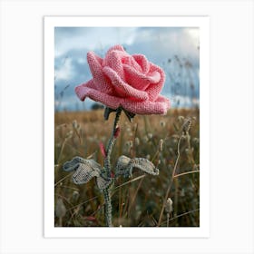 Pink Rose Knitted In Crochet 4 Art Print