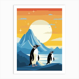 Penguins At Sunset Art Print