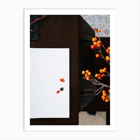 An Overhead View Of A Minimalist Still Life Art Piece On A White Border Table The Primary Subject (5) Art Print