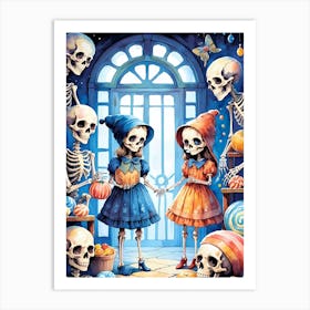 Cute Halloween Skeleton Family Painting (5) Art Print