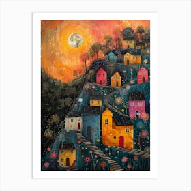 Moonlight In The Village Art Print