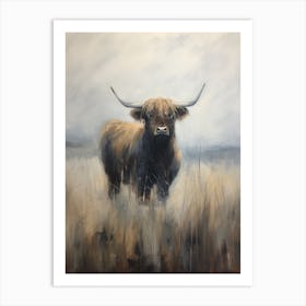 Stormy Impressionism Style Painting Of Highland Bull 1 Art Print