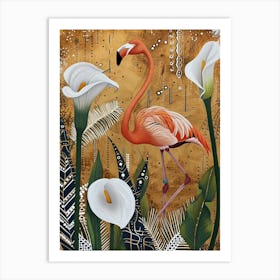 Greater Flamingo And Calla Lily Boho Print 3 Art Print