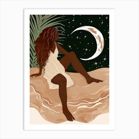 Illustration Of A Woman Sitting On The Beach Art Print