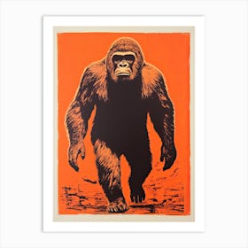Gorilla, Woodblock Animal Drawing 4 Art Print