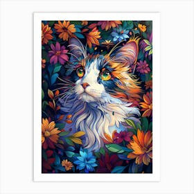 Cat In Flowers 5 Art Print