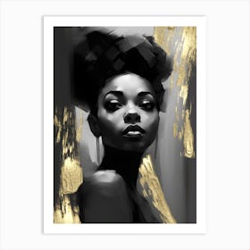 Black Girl with Gold Abstract 14.1 Art Print