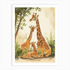 Herd Of Giraffes Resting Under The Tree Modern Illiustration 4 Art Print