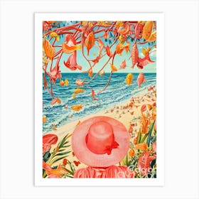 Pink Hat On The Beach 1 Art Print