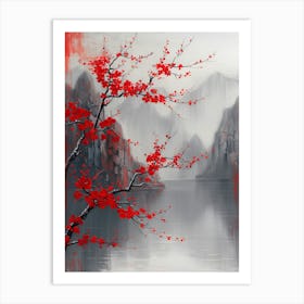 Red Cherry Blossoms Art Print