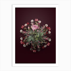 Vintage Pink French Roses Flower Wreath on Wine Red n.2328 Art Print