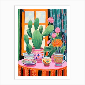 Cactus Painting Maximalist Still Life Nopal Cactus 2 Art Print