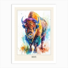 Bison Colourful Watercolour 3 Poster Art Print