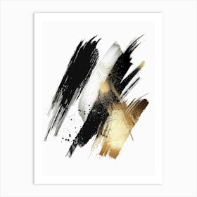 Black And Gold Brushstrokes 5 Art Print